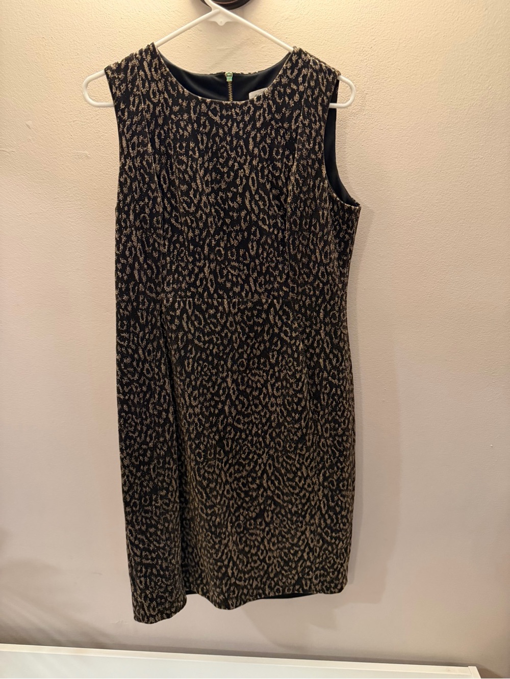 Calvin Klein Metallic Gold Leopard Print Sleeveless Sheath‎ Dress Black Sz 12